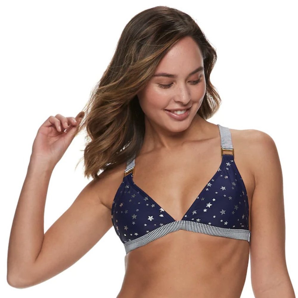 NEW SO Blue White Stars Stripes Bikini Top